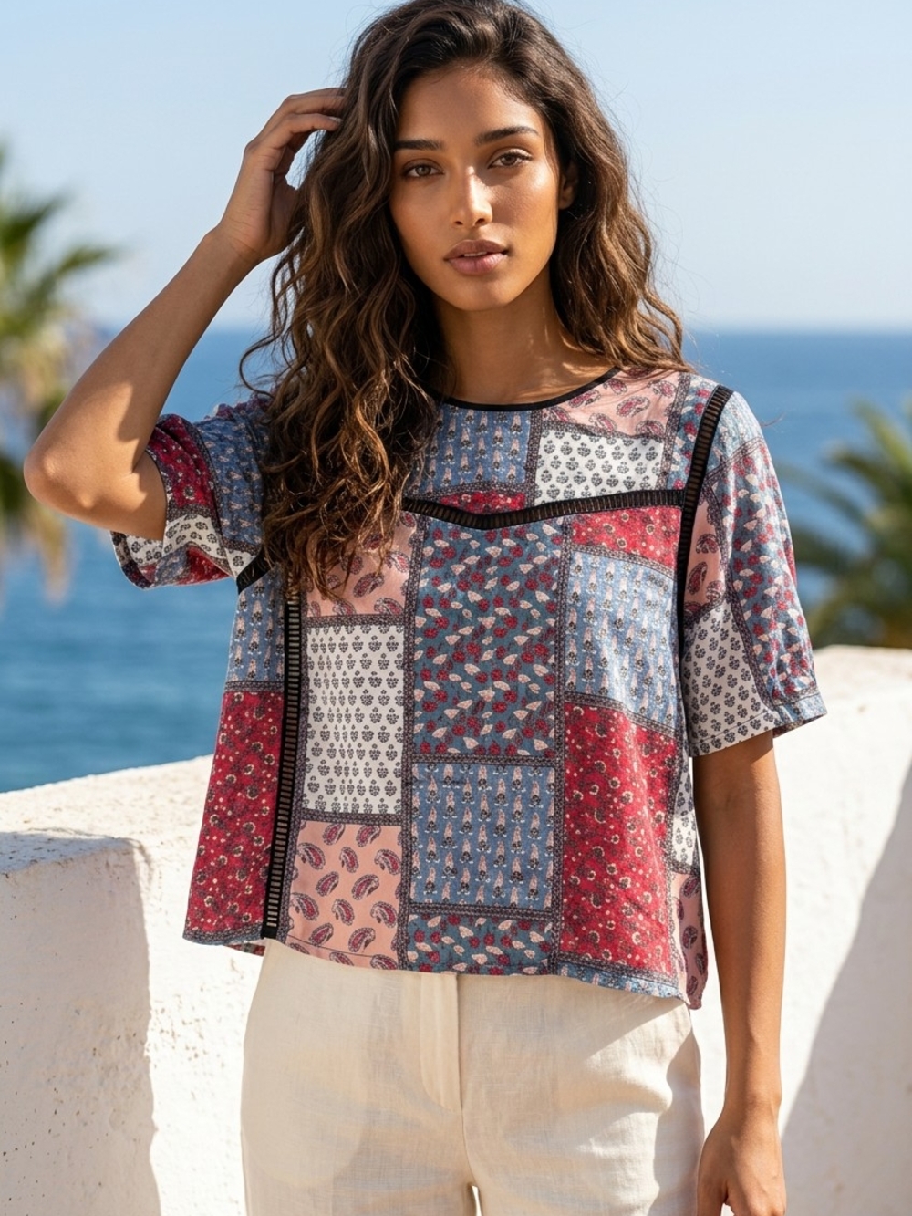 Topshop Patchwork Blouse 8 Boho Floral Paisley Festival Top Colorful Eclectic